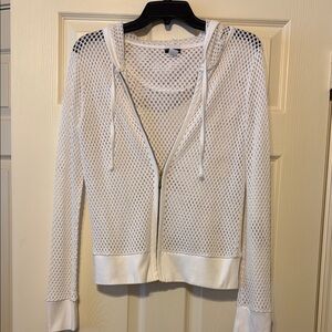 Old Navy White Mesh Swim Coverup with Hood